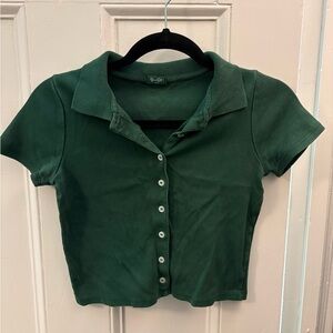 Brandy Melville Dark Green Button-Front Polo Crop Top